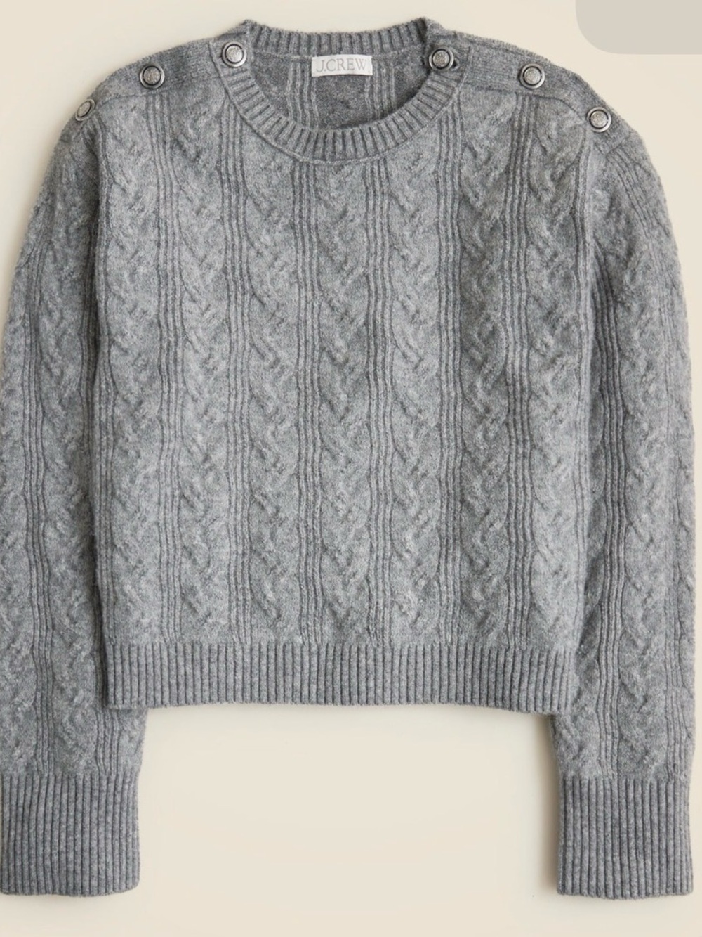 J. Crew Light Gray Cable-Knit Button-Shoulder Sweater